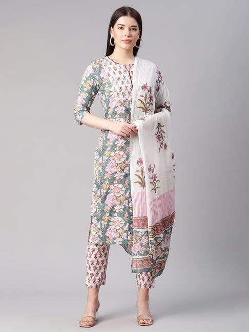 sringam multicolor printed kurta with pant & dupatta