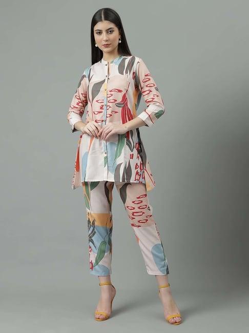 sringam multicolored cotton floral print kurti pant set