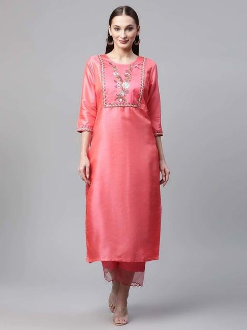 sringam pink embroidered kurta pant set