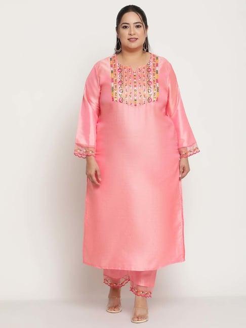 sringam pink embroidered kurta pant set