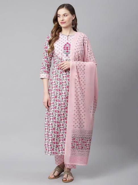 sringam pink printed kurta with pant & dupatta