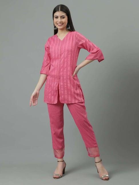 sringam pink printed kurti pant set