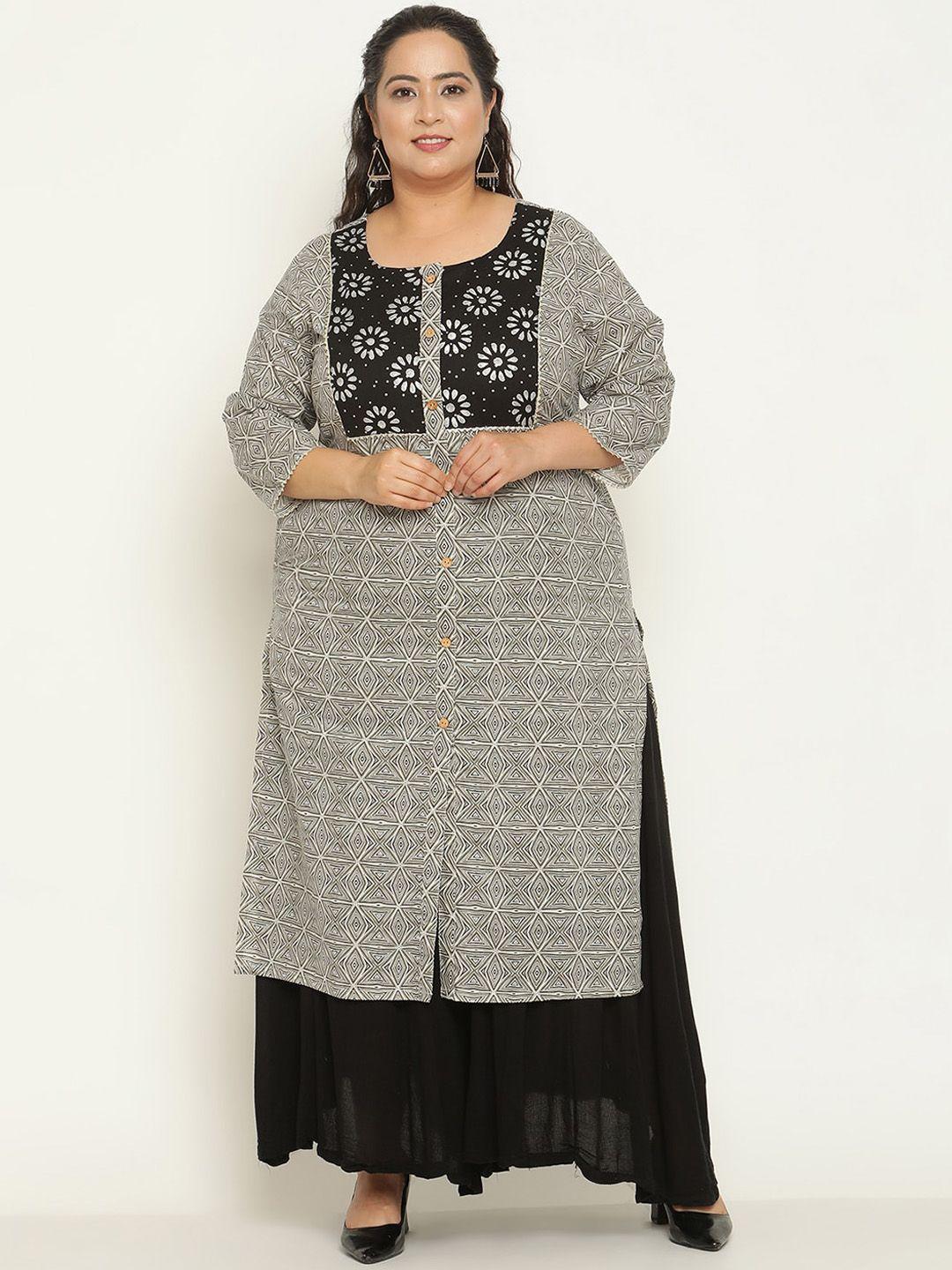 sringam plus size ethnic motifs printed mandarin collar gotta patti cotton kurta