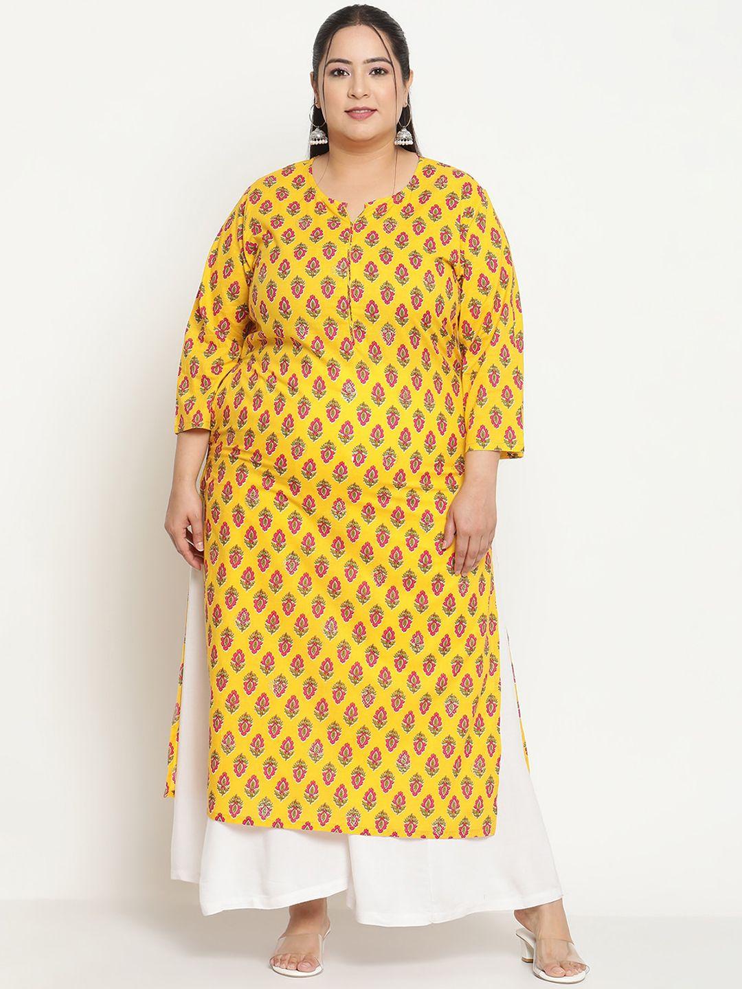 sringam plus size ethnic motifs printed round neck pure cotton kurta