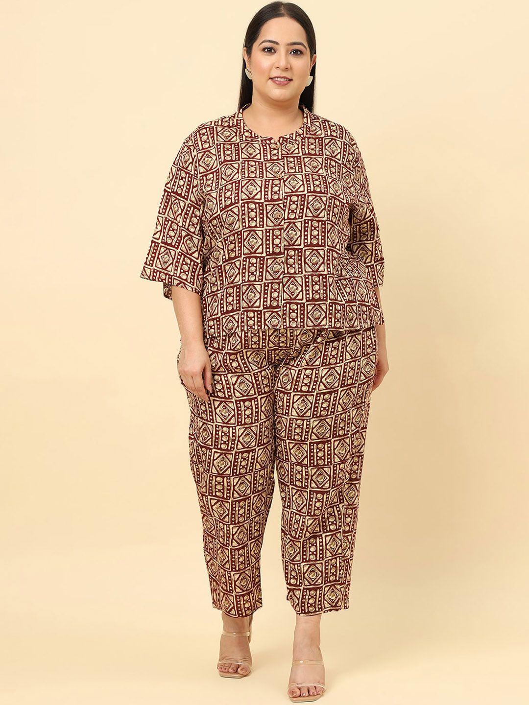 sringam plus size ethnic motifs printed top with trousers