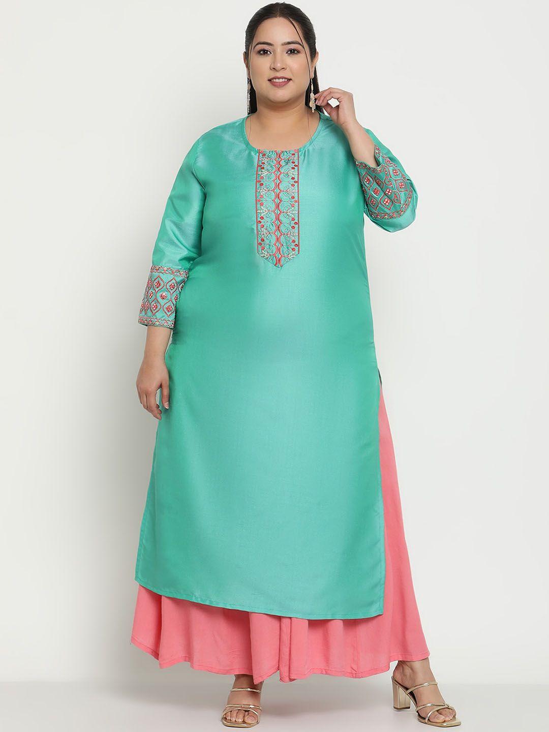 sringam plus size floral embroidered straight kurta