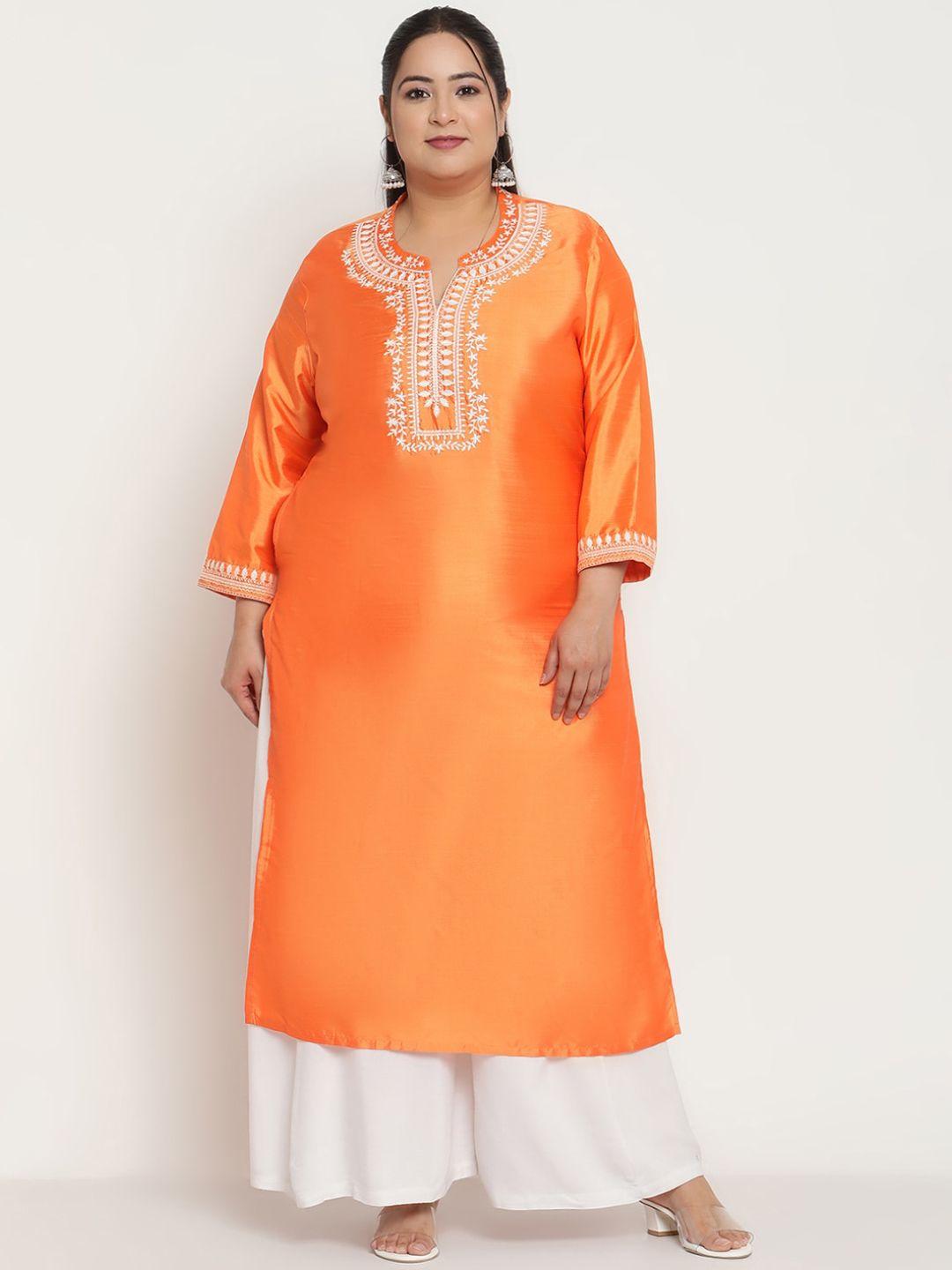 sringam plus size notched neck thread collar silk cotton kurta