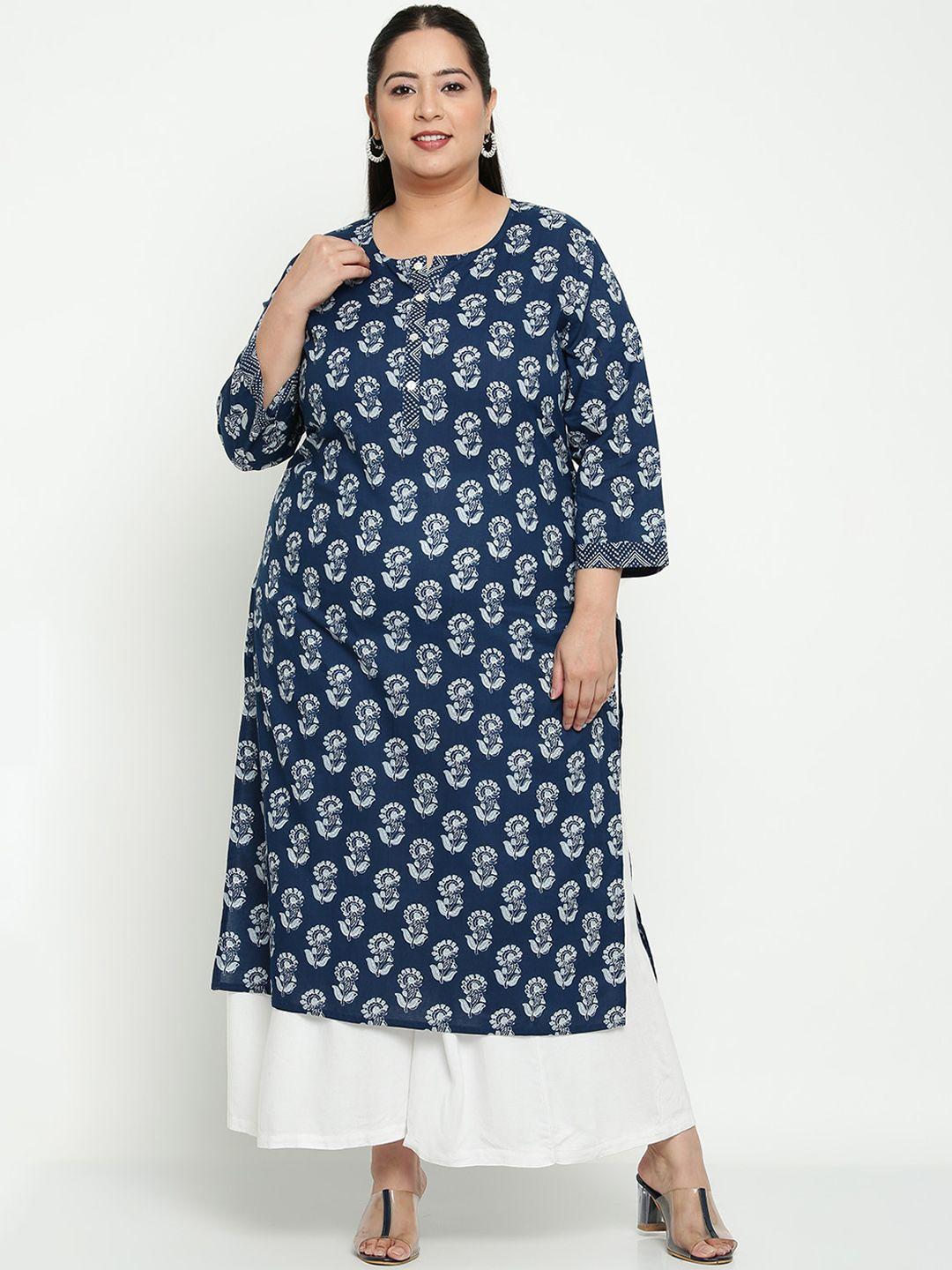 sringam plus size women blue printed kurta