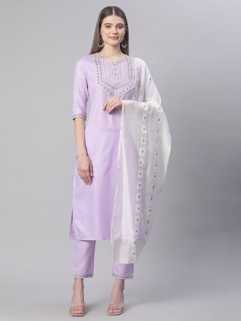 sringam purple embroidered kurta pant set with dupatta