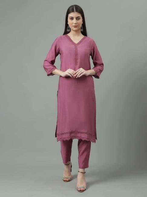 sringam purple embroidered kurta pant set