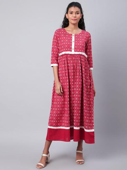 sringam red cotton printed maxi dress dress