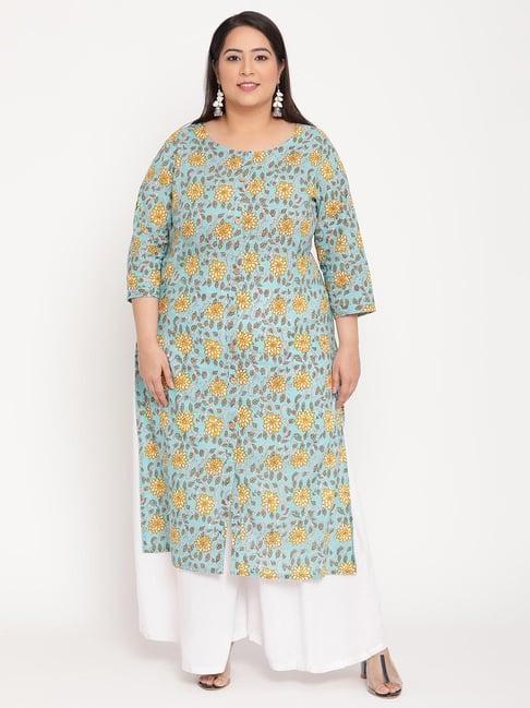 sringam turquoise printed plus size kurta