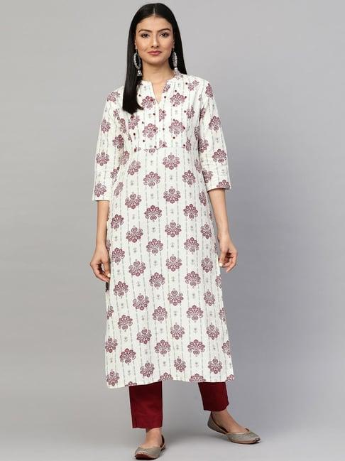 sringam white cotton embellished straight kurta