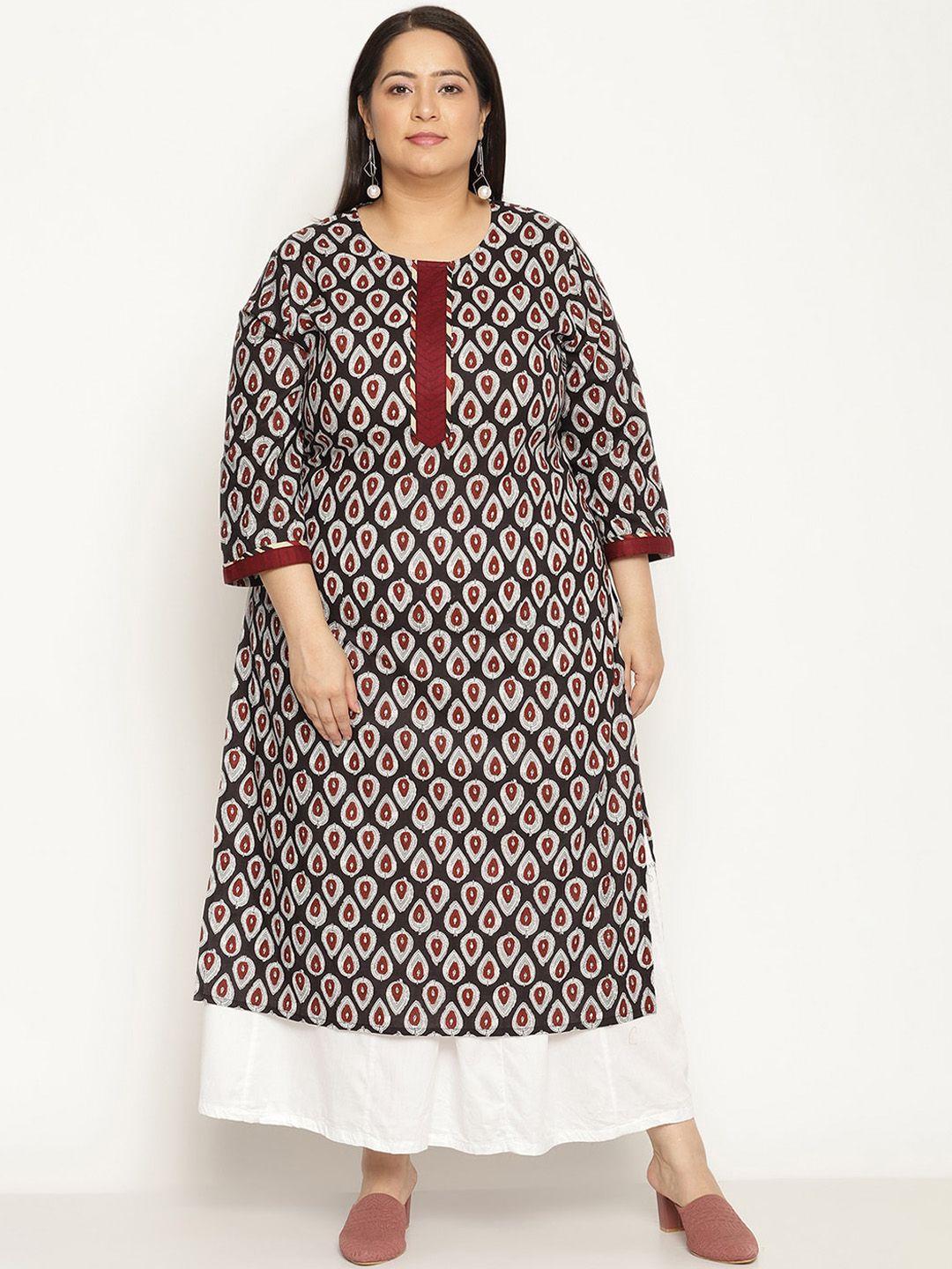 sringam women black & maroon floral printed kurta