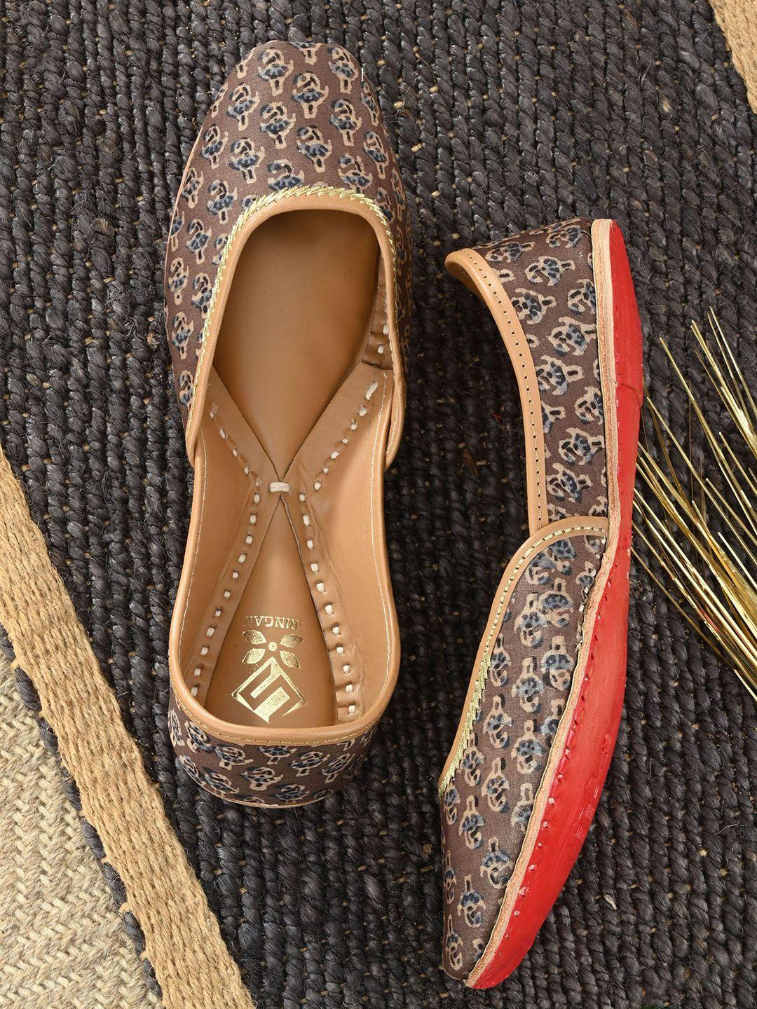 sringam women brown embellished ethnic mojaris flats