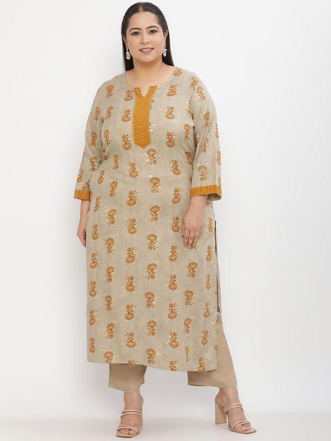 sringam women brown floral printed gotta patti kurta