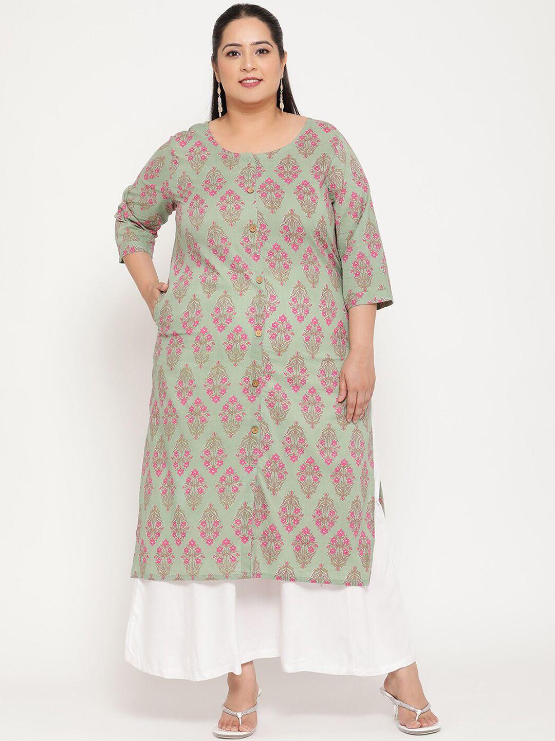 sringam women green ethnic motifs printed kurta