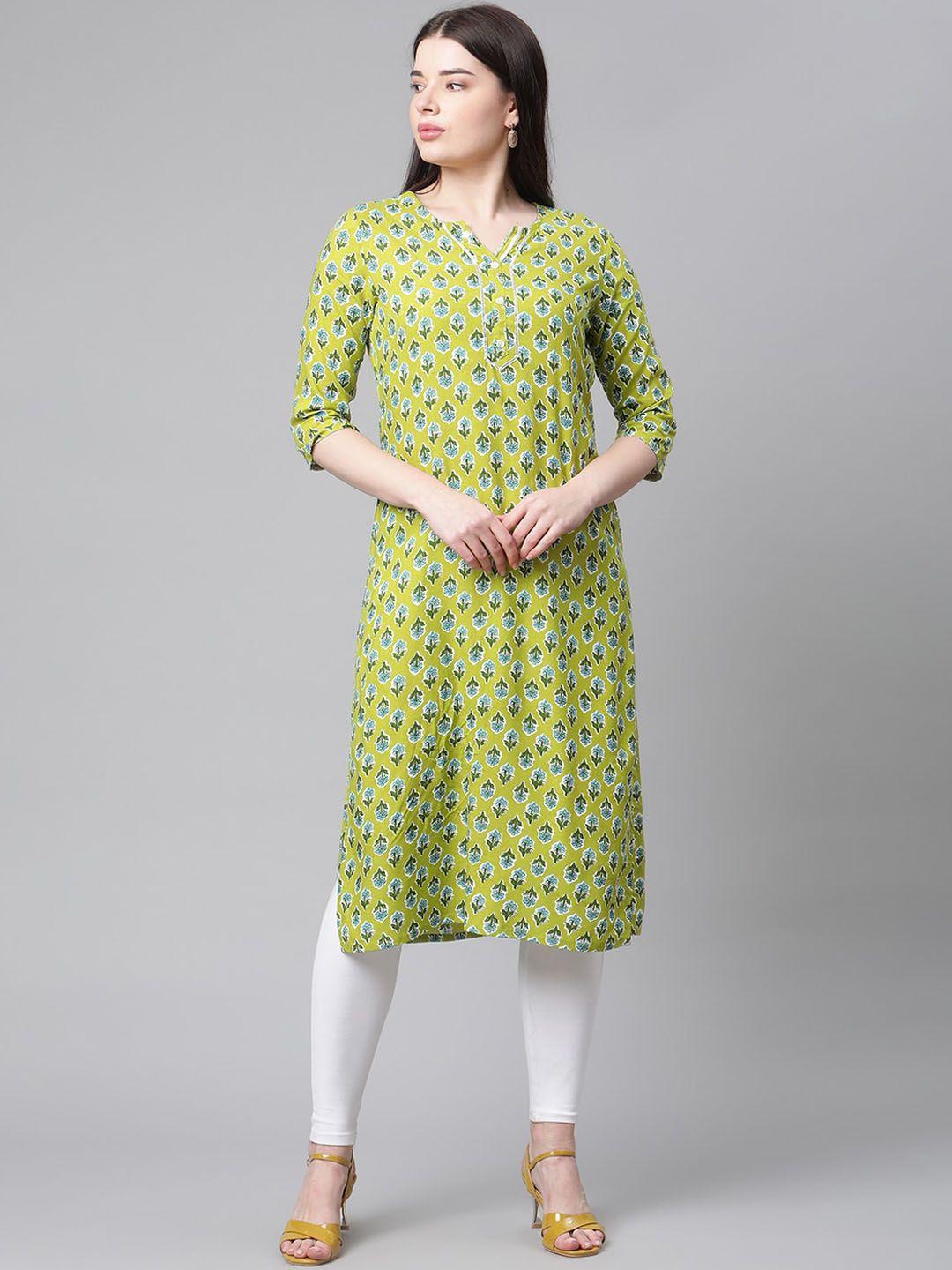 sringam women green floral printed kurta