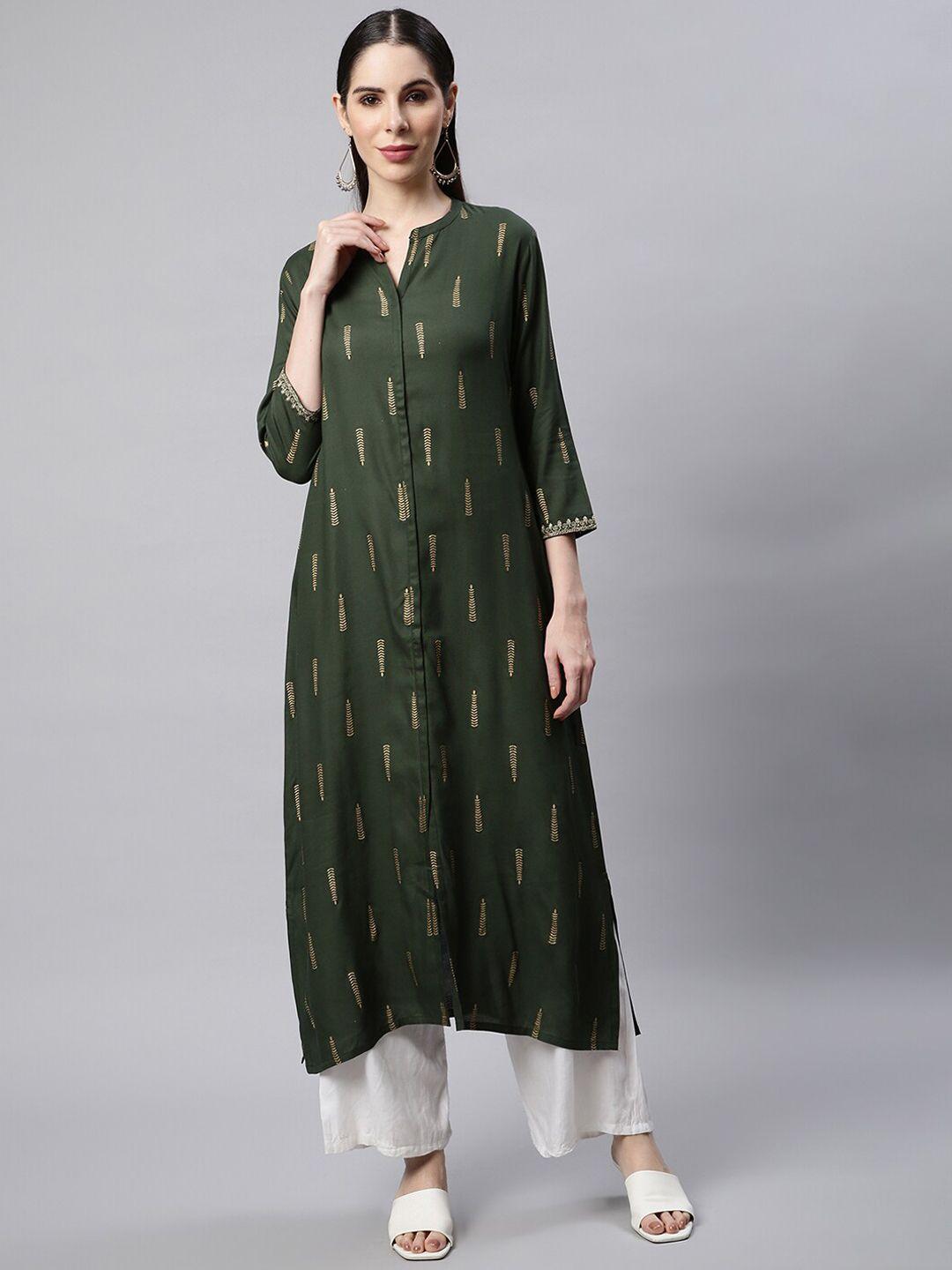 sringam women green printed kurta