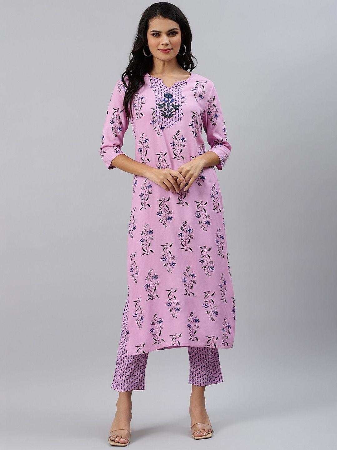 sringam women lavender printed kurti with trousers