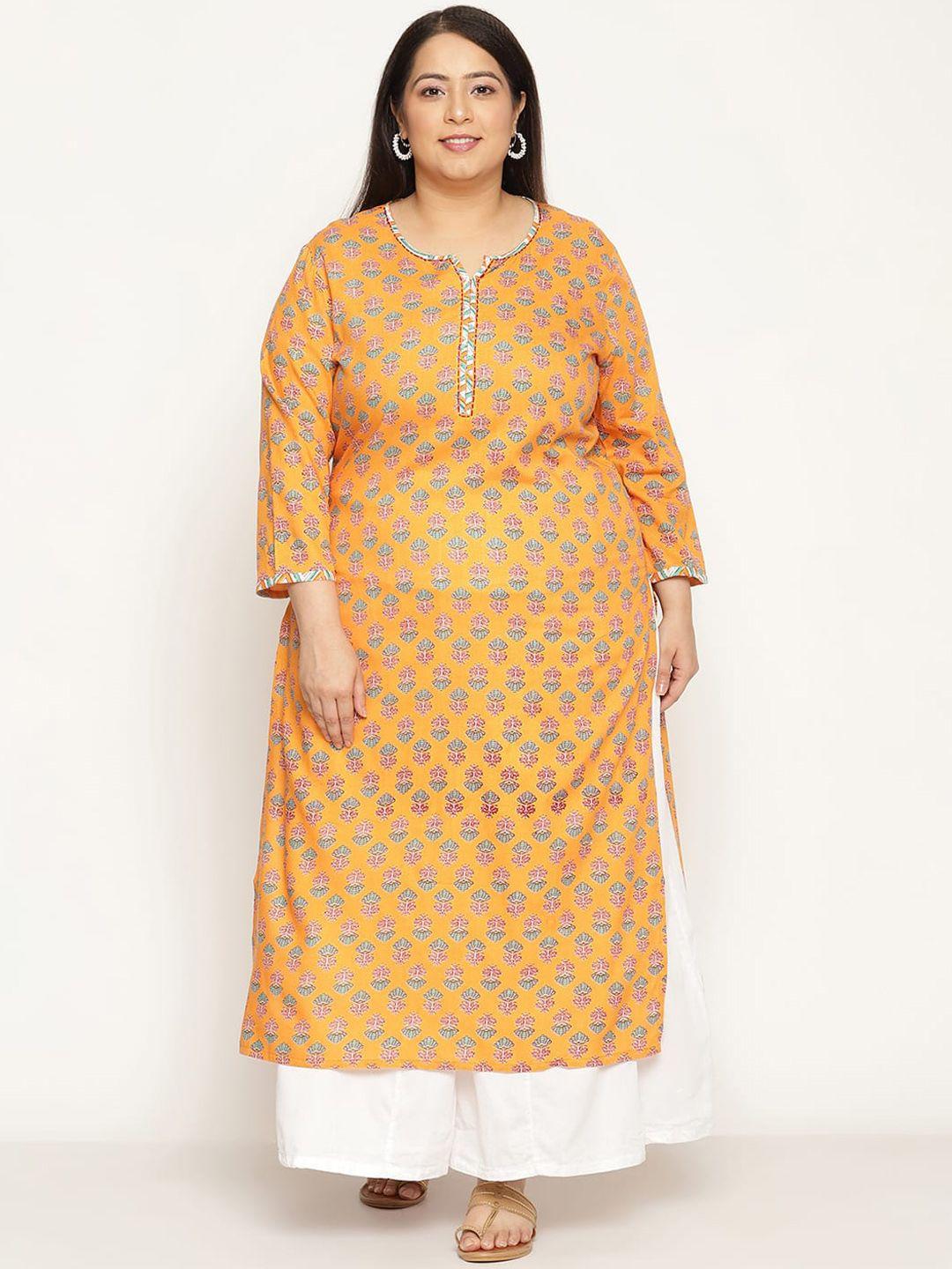 sringam women orange ethnic motifs printed kurta