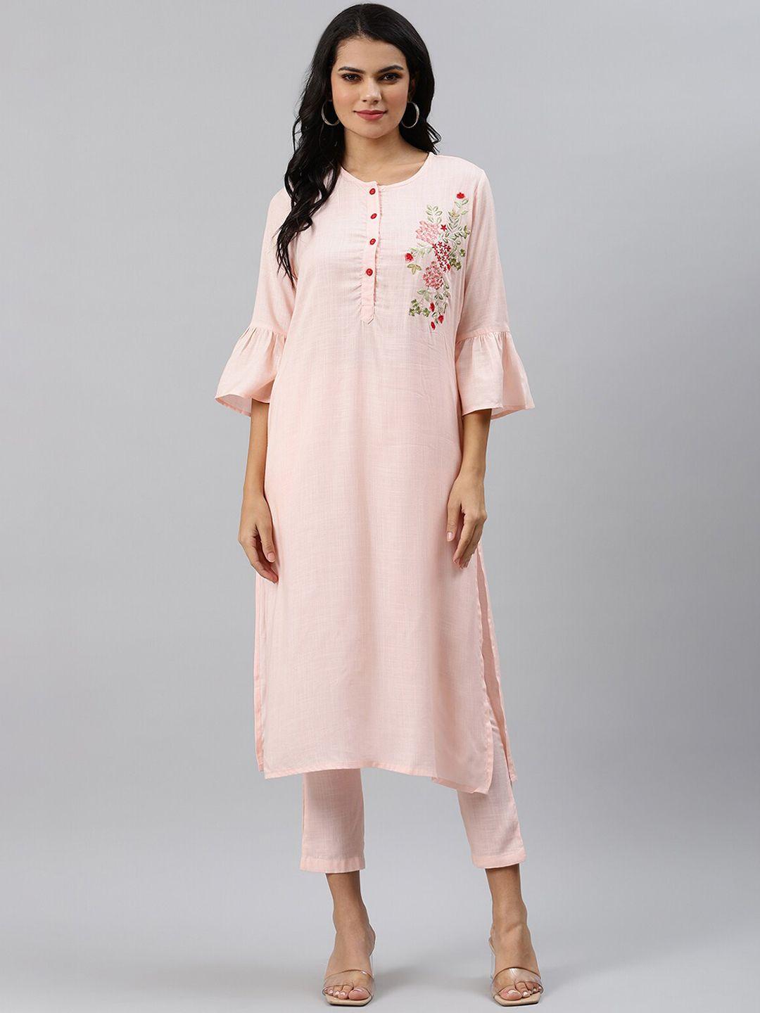 sringam women pink solid kurta with trousers