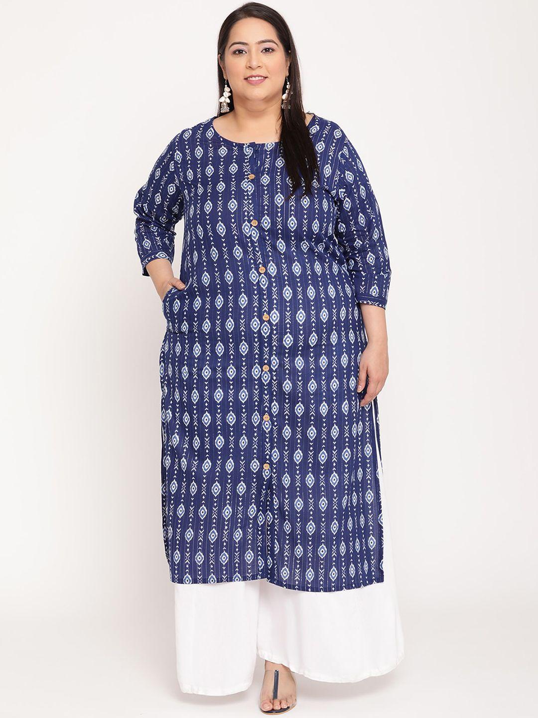 sringam women plus size blue ethnic motifs printed kurta