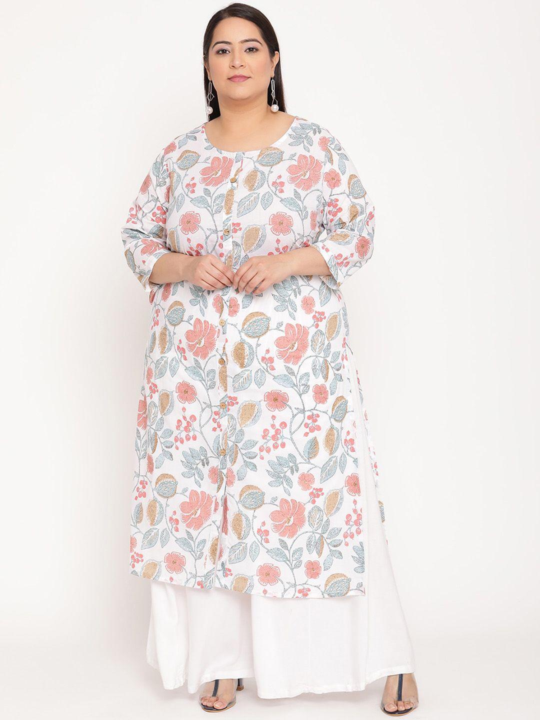 sringam women white floral printed anarkali kurta