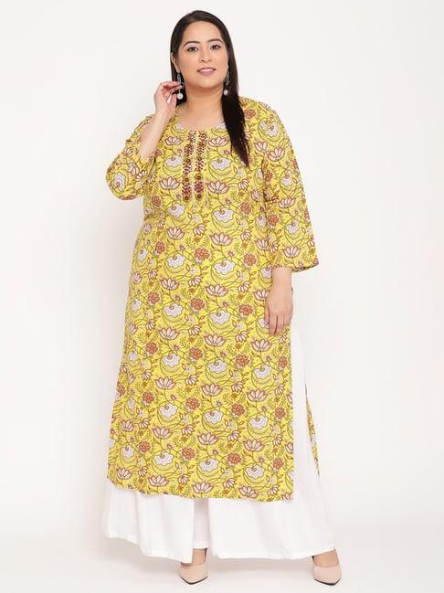 sringam yellow cotton floral kurta with palazzos