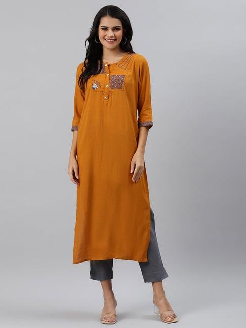 sringam yellow embellished straight kurta