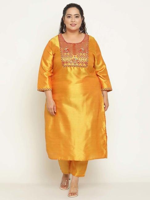 sringam yellow embroidered kurta pant set