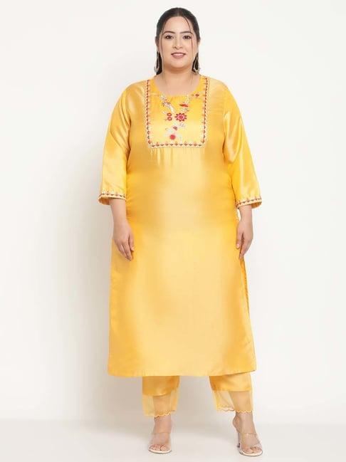 sringam yellow embroidered kurta pant set