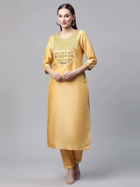 sringam yellow embroidered kurta pant set