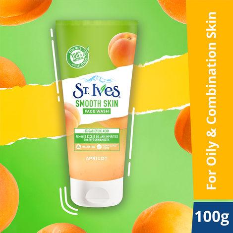 st. ives apricot smooth skin face wash cleanser for oily skin deep pore cleansing with 100% natural extract & 2% salicylic acid 100g