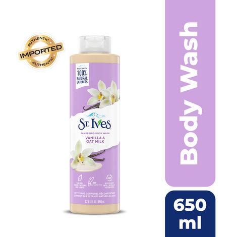 st. ives pampering body wash|shower gel for women with moisturizing extracts of vanilla & oat milk| 100% natural extracts | cruelty free | paraben free |650ml