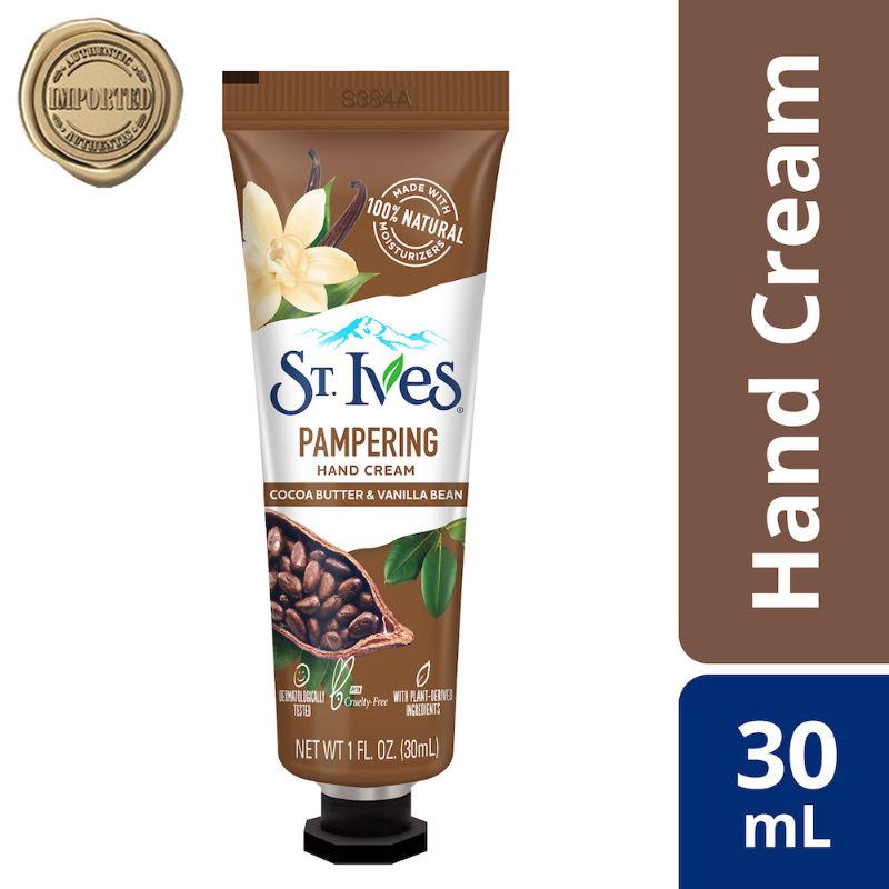 st. ives pampering cocoa butter & vanilla bean hand cream, 100% natural moisturizers