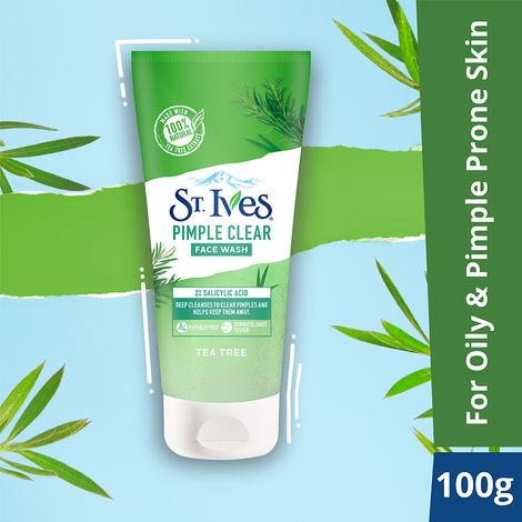 st. ives tea tree pimple clear face wash cleanser for pimple prone skin deep cleansing with 100% natural extract & 2% salicylic acid 100g