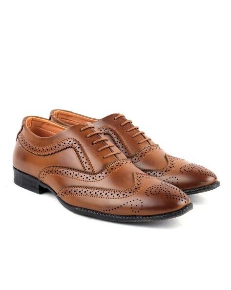 stacked heel brogues with perforations