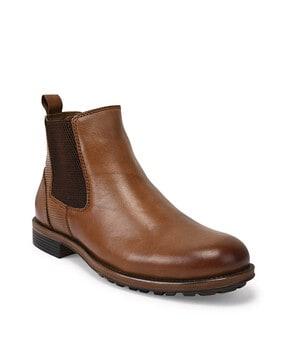 stacked heel slip-on boots