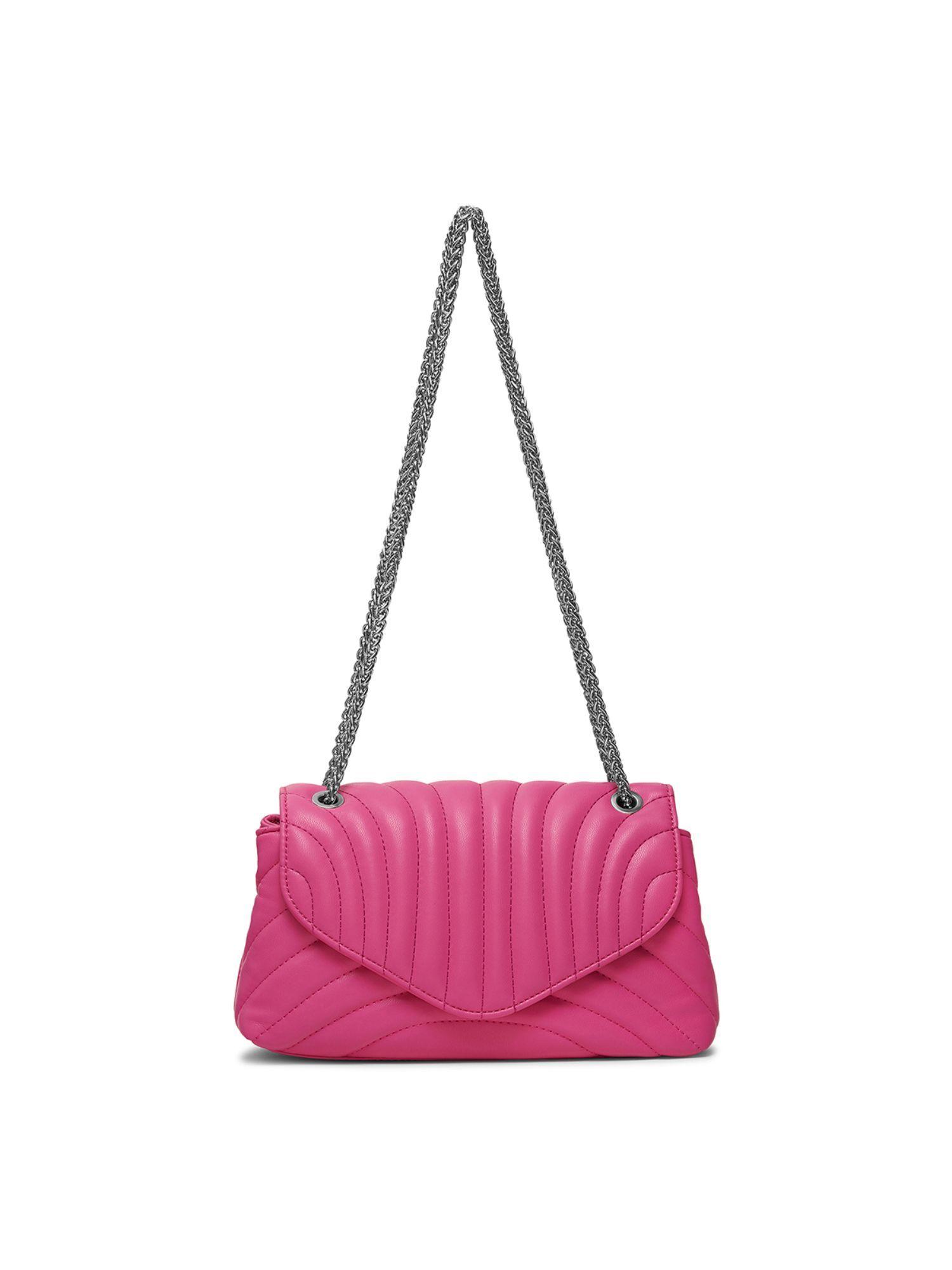 stacy quilted crossbody bag with convertible sling/shoulder chain - pink