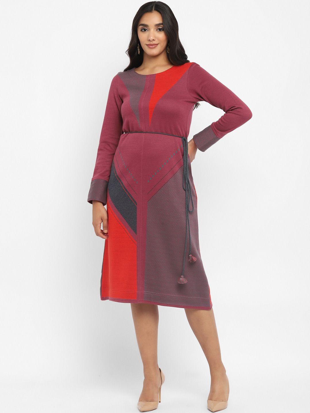 stado colourblocked woollen a-line midi dress