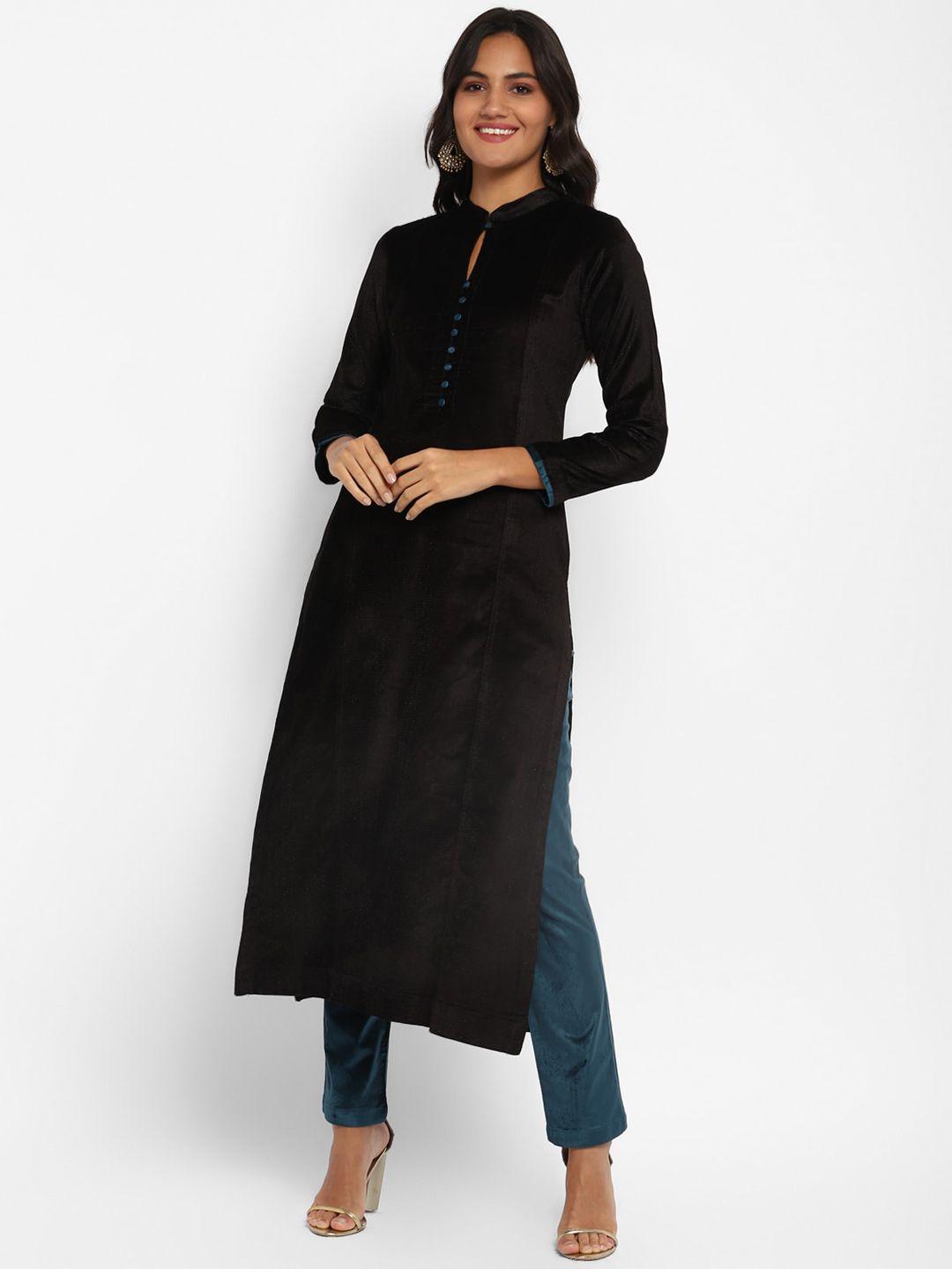 stado mandarin collar velvet kurta with trousers