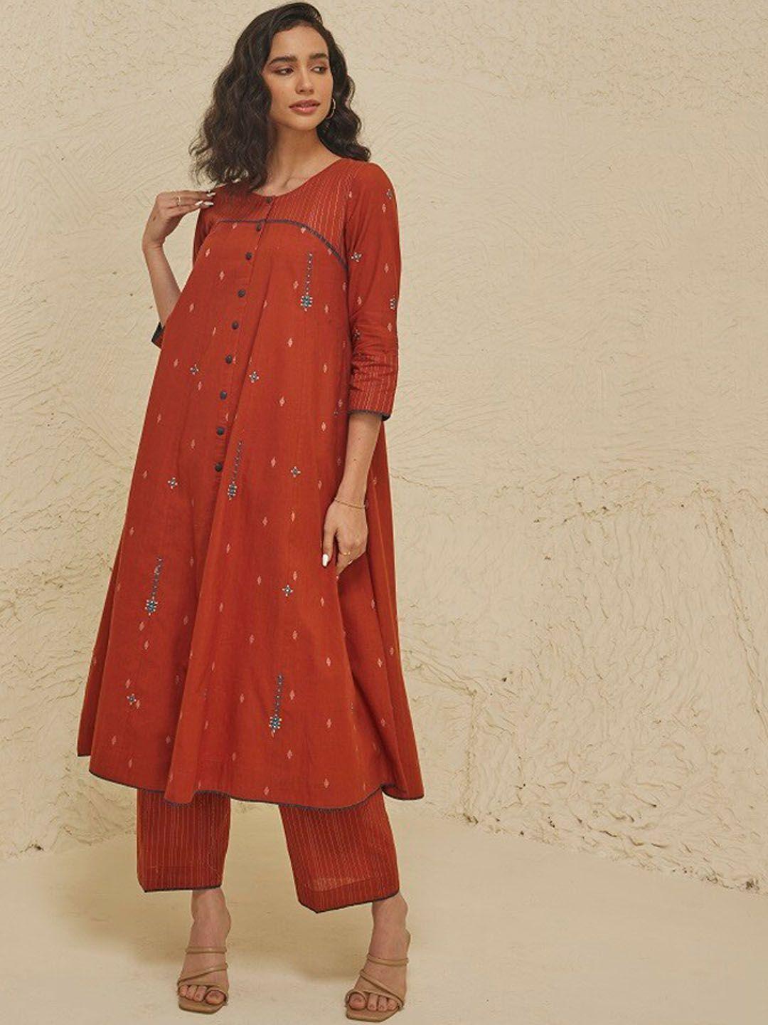 stado ethnic motifs embroidered pure cotton kurta with palazzos