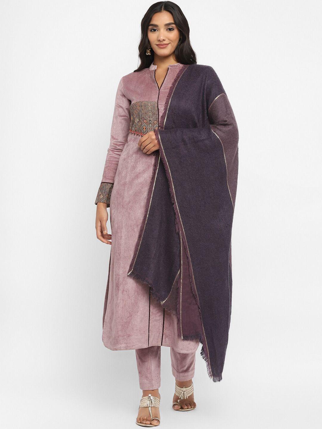 stado ethnic motifs woven design mandarin collar velvet kurta with trousers & dupatta