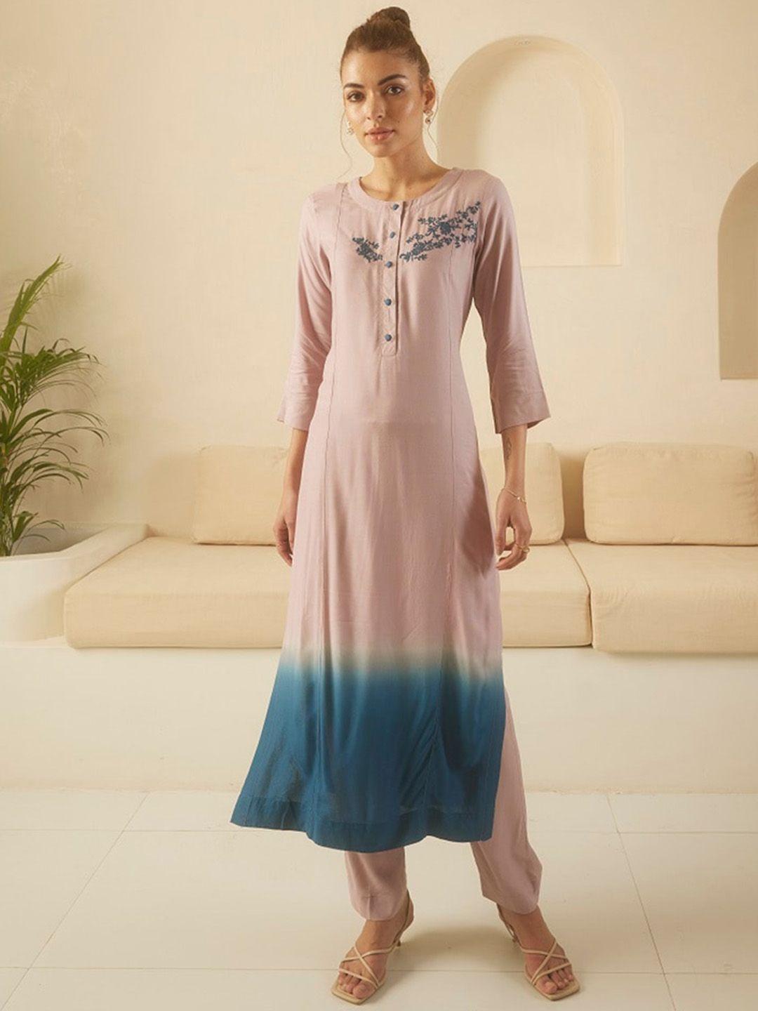 stado ombre dyed thread work regular pure cotton kurta with trousers