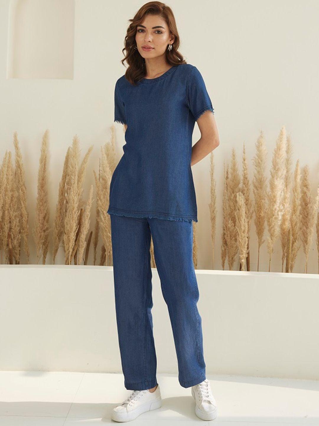 stado pure cotton denim tunic with trouser