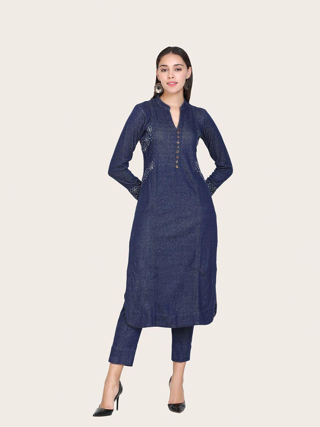 stado women blue regular kurta with pyjamas