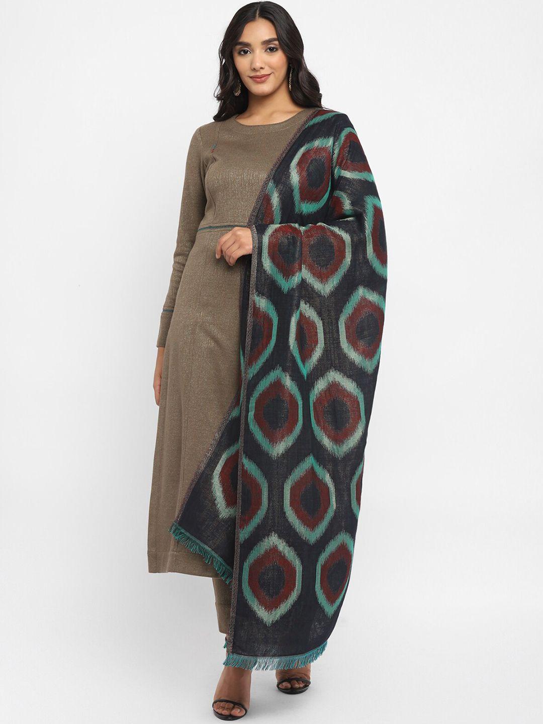 stado women brown pure wool kurta with trousers & with dupatta