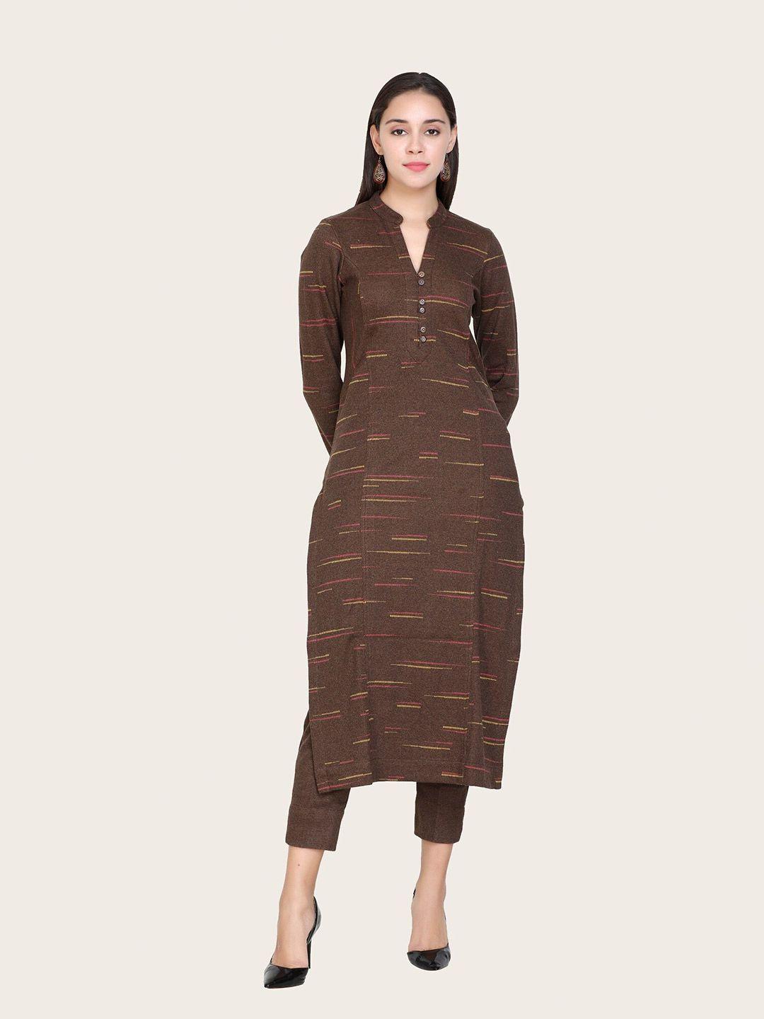 stado women brown regular kurta with pyjamas