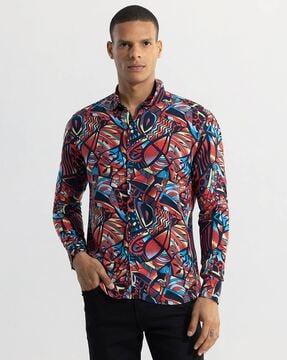 stained printed slim fit shirt